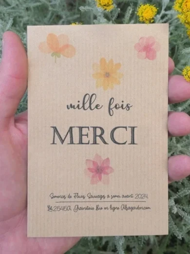 Carte de vœux à semer « Mille fois Merci » – Graines de Fleurs sauvages
