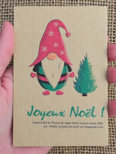 Carte de vœux à semer "Joyeux Noël" (Gnome) - Graines de 'Flocon de Neige'
