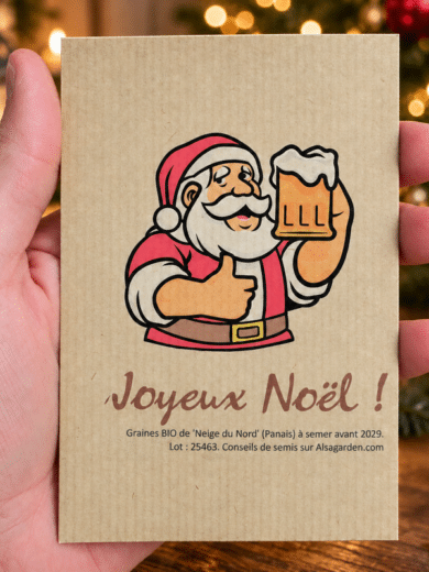 Carte de vœux à semer "Joyeux Noël" (Papa Noël) - Graines de 'Neige du Nord'